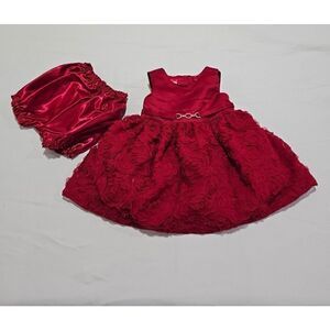 American Princess Toddler Girl Red Dress Bloomers Roses 12 M Birthday Church